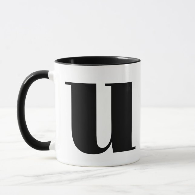 Modern Monogram Initial Letter U Black and White Mug (Left)