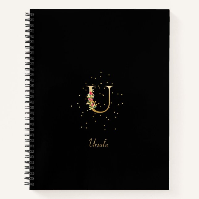 Modern Monogram Initial Letter U Floral Pattern Notebook (Front)