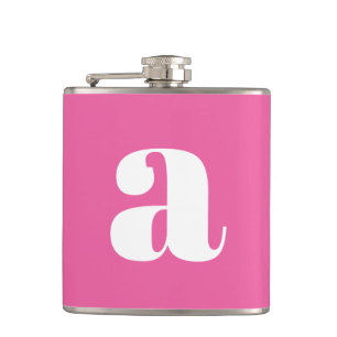 Modern Monogram Initial Letter Wedding Hot Pink Hip Flask