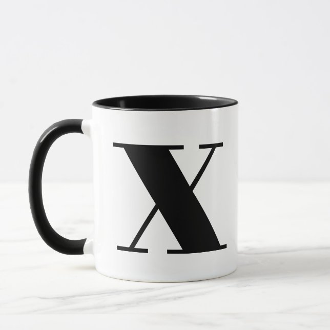 Modern Monogram Initial Letter x Black and White Mug (Left)
