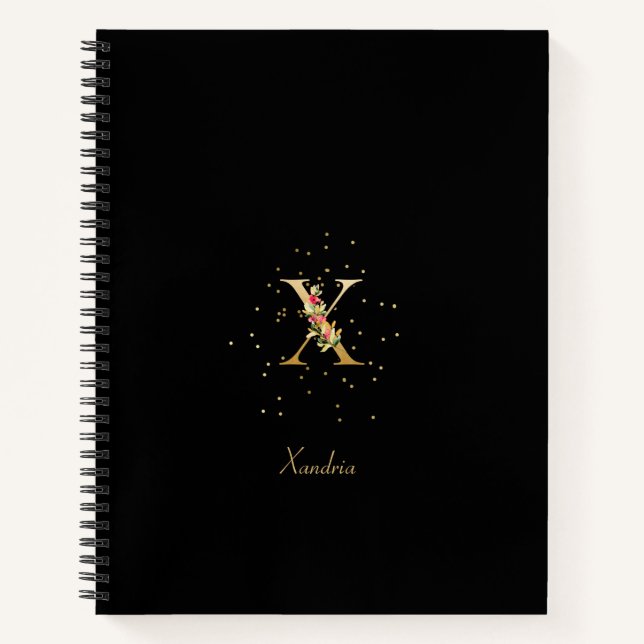 Modern Monogram Initial Letter X Floral Pattern Notebook (Front)