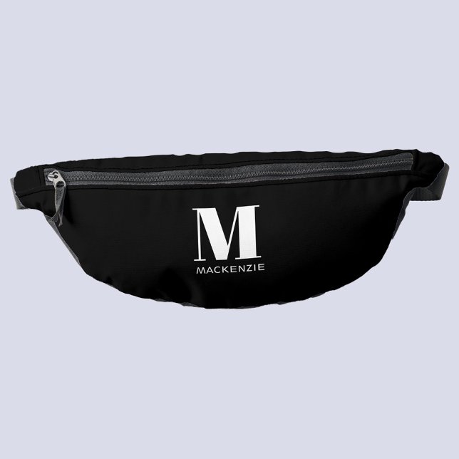 Modern Monogram Initial Name Bum Bags (Black and white persoalized monogram initial name fanny pack bag)