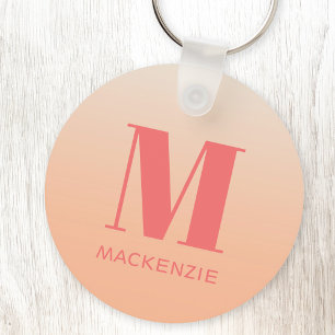 Modern Monogram Initial Name Peach Gradient Key Ring