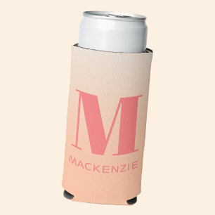Modern Monogram Initial Name Peach Gradient Seltzer Can Cooler