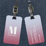 Modern Monogram Initial Name Pink Blue Gradient Luggage Tag<br><div class="desc">Modern typography minimalist monogram initial name design which can be changed to personalise,  along with the details on the reverse. White on a pink to pale blue gradient background.</div>