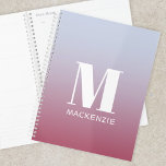 Modern Monogram Initial Name Pink Blue Gradient Planner<br><div class="desc">Modern typography minimalist monogram initial name design which can be changed to personalise.  White on a pink to pale blue gradient background.</div>