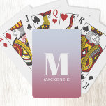 Modern Monogram Initial Name Pink Blue Gradient Playing Cards<br><div class="desc">Modern typography minimalist monogram initial name design which can be changed to personalise.  White on a pink to pale blue gradient background.</div>