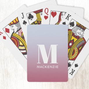 Modern Monogram Initial Name Pink Blue Gradient Playing Cards