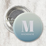 Modern Monogram Initial Name Teal Aqua Gradient 3 Cm Round Badge<br><div class="desc">Modern typography minimalist monogram initial name design which can be changed to personalise.  White on a teal to aqua blue ocean gradient background.</div>