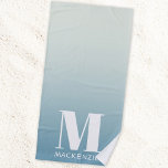 Modern Monogram Initial Name Teal Aqua Gradient Beach Towel<br><div class="desc">Modern typography minimalist monogram initial name design which can be changed to personalise.  White on a teal to aqua blue ocean gradient background.</div>