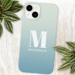 Modern Monogram Initial Name Teal Aqua Gradient Case-Mate iPhone 14 Case<br><div class="desc">Modern typography minimalist monogram initial name design which can be changed to personalise.  White on a teal to aqua ocean gradient background.</div>