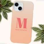 Modern Monogram Initial Name Teal Aqua Gradient iPhone 15 Case<br><div class="desc">Modern typography minimalist monogram initial name design which can be changed to personalise on a peach gradient background.</div>