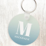 Modern Monogram Initial Name Teal Aqua Gradient Key Ring<br><div class="desc">Modern typography minimalist monogram initial name design which can be changed to personalise.  White on a teal to aqua blue ocean gradient background.</div>