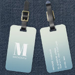 Modern Monogram Initial Name Teal Aqua Gradient Luggage Tag<br><div class="desc">Modern lower case typography minimalist monogram initial design which can be changed to personalise,  along with the details on the reverse. White on a teal to aqua ocean gradient background.</div>