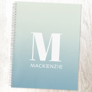 Modern Monogram Initial Name Teal Aqua Gradient Notebook
