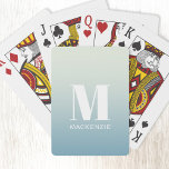 Modern Monogram Initial Name Teal Aqua Gradient Playing Cards<br><div class="desc">Modern lower case typography minimalist monogram initial design which can be changed to personalise. White on a teal to aqua ocean gradient background.</div>