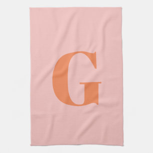 Modern Monogram Initial Pastel Pink and Orange  Tea Towel