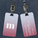 Modern Monogram Initial Pink Blue Gradient Luggage Tag<br><div class="desc">Modern lower case typography minimalist monogram initial design which can be changed to personalise,  along with the details on the reverse. White on a pink to pale blue background.</div>