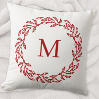 Modern Monogram Initial Red Leaf and Berry Wreath