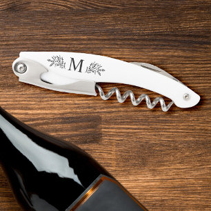 Modern Monogram Initial Rustic Botanical Corkscrew