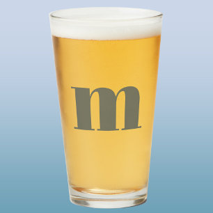Modern Monogram Initial Sage Green Beer Glass