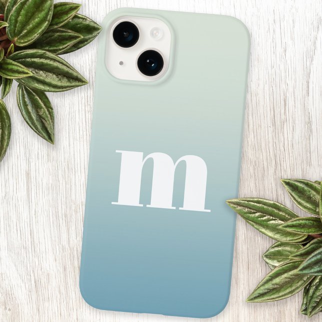Modern Monogram Initial Teal Aqua Blue Gradient iPhone Case (Modern monogram initial personalized blue green aqua teal gradient iPhone case)