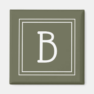 Modern Monogram Initial Template Rustic Green Magnet
