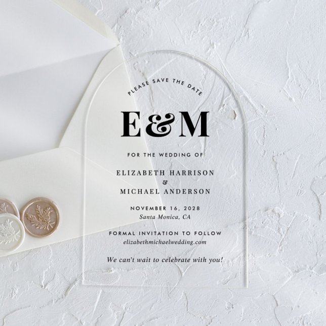 Modern Monogram Initials Arch Save The Date Acrylic Invitations (Make your day unforgettable with stunning arch acrylic save the dates—modern, elegant, unique!)