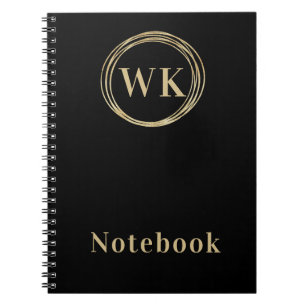 Modern Monogram Initials Black Gold Circles Notebook