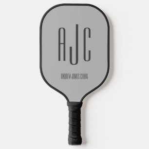 Modern Monogram initials Black Grey Pickleball Paddle