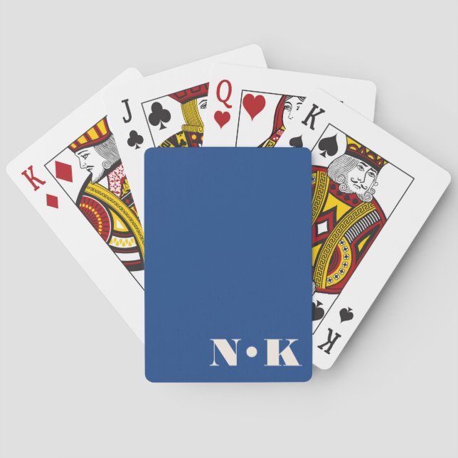 Modern Monogram Initials Blue Custom Wedding Playing Cards (Back)