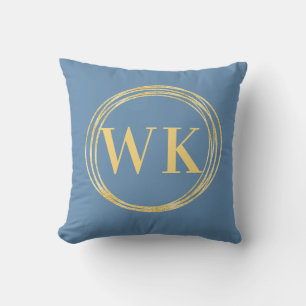 Modern Monogram Initials Dusty Blue Gold Circles Cushion