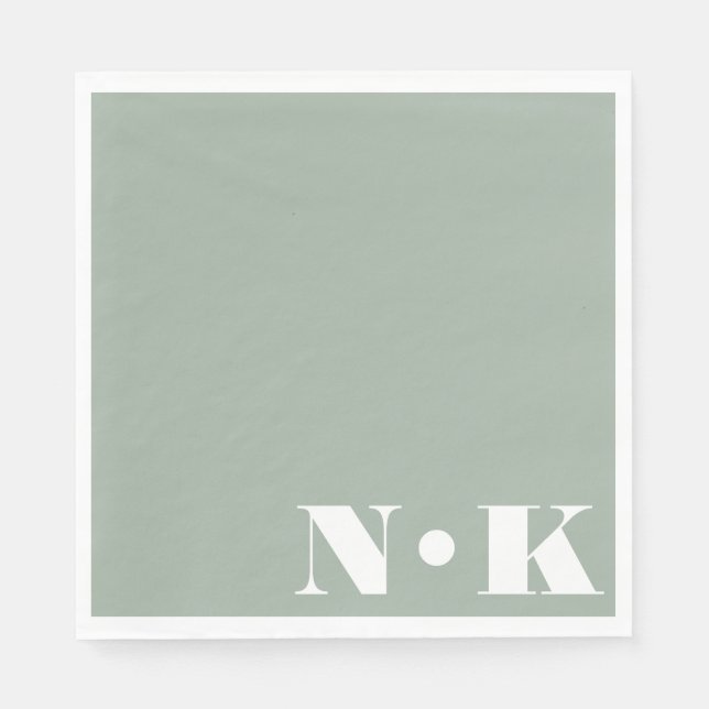 Modern Monogram Initials Dusty Sage Custom Wedding Napkin (Front)