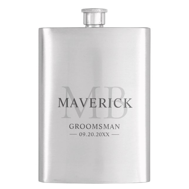 Modern Monogram Initials Groomsmen Wedding Gift Hip Flask (Front)
