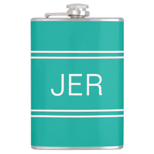 Modern Monogram Initials Minimal Simple Teal Green Hip Flask