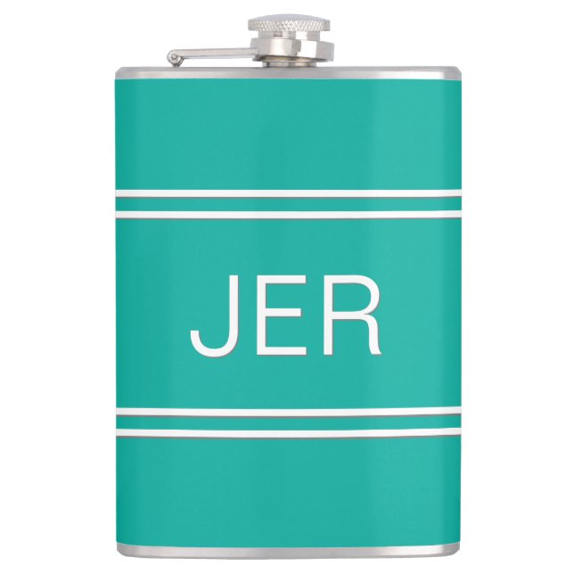 Modern Monogram Initials Minimal Simple Teal Green Hip Flask (Front)