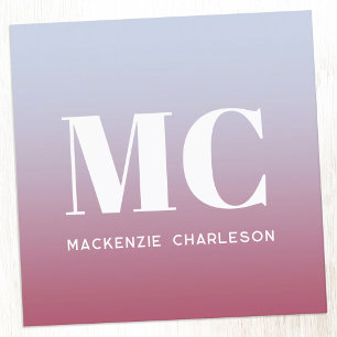 Modern Monogram Initials Name Pink Blue Gradient Square Business Card