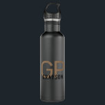 Modern Monogram Initials Personalised Black Bronze 710 Ml Water Bottle<br><div class="desc">Professional and understated personalised black and bronze gold water bottle with a simple custom masculine monogram with 2 initial letters, and name you can edit to any fonts or colours to design a an elegant metal water bottle that looks great at the office or school with a classic masculine design....</div>
