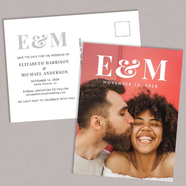 Modern Monogram Initials Photo Save The Date Announcement Postcard (Creator Uploaded)