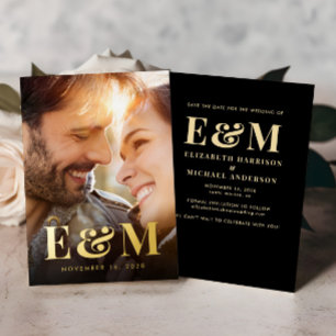 Modern Monogram Initials Photo Save The Date Gold