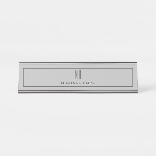 Modern Monogram Initials Professional Plain Simple Desk Name Plate (Front)