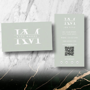 Modern Monogram Initials Professional Sage Green Business Card