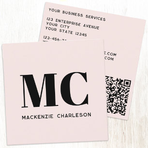 Modern Monogram Initials QR Code Blush Pink Square Business Card