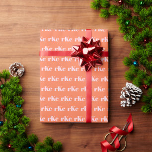 Modern Monogram Initials Soft Orange Pink Pattern Wrapping Paper
