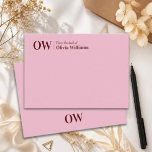 Modern monogram initials typography pink card