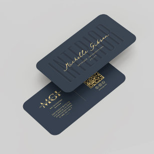 Modern Monogram Interior Designer Elegant Blue Business Card