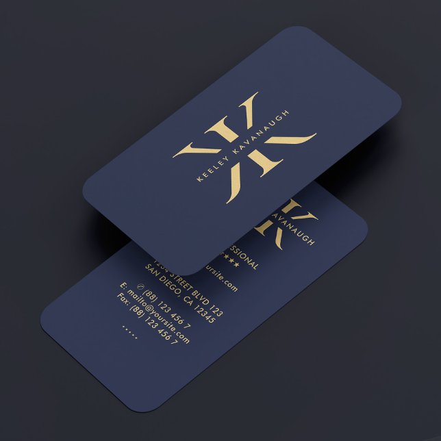 Modern Monogram K Professional Dark Navy Blue  Business Card (Modern Monogram K Professional Dark Navy Blue Business Card
)
