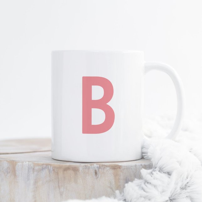 Modern Monogram Large Letter Rose Pink Coffee Mug (Creator Uploaded)