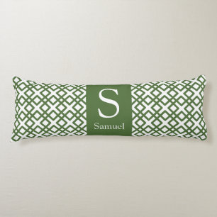 Modern Monogram Lattice in Military Green Body Cushion