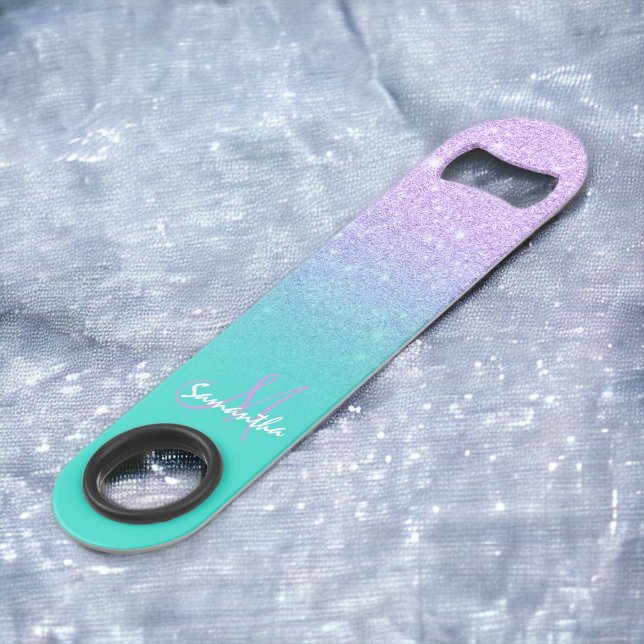Modern monogram lavender glitter ombre turquoise (Modern monogram lavender glitter ombre turquoise bar key)
